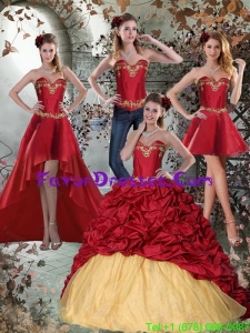Unique 2015 Wine Red Sweetheart Quinceanera Dresses with Embroidery and Pick Ups