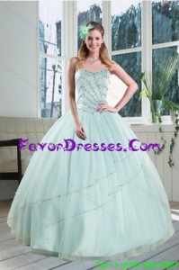 2015 Beautiful Apple Green Strapless Sweet 15 Dresses with Beading
