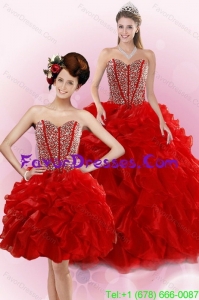 2015 New Style Red Quince Dresses with Beading and Ruffles