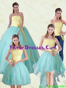 Detachable 2015 Strapless Floor Length Multi Color Quinceanera Gown with Bowknot