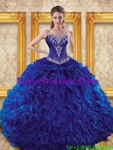In Stock 2015 Royal Blue Quinceanera Dresses with Beading and Ruffles