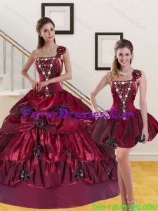 Stylish 2015 Detachable Beading and Pick-ups Quinceanera Dress in Burgundy