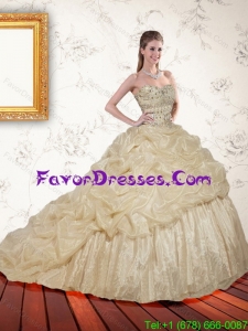 Stylish 2015 Romantic Champagne Sequined Quinceanera Dresses with Pick Ups and Sequins