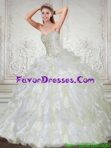 Stylish Brand New Sweetheart 2015 Quinceanera Dress in White with Beading and Ruffles