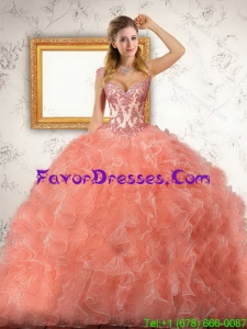 Stylish Orange Red Quinceanera Dress with Appliques and Ruffles