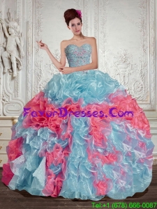 Stylish Sweetheart Multi Color Quinceanera Dresses with Beading and Ruffles for 2015