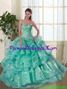 Stylish Turquoise Sweetheart Quinceanera Dresses with Beading and Ruffles for 2015