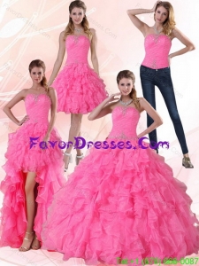 Detachable Strapless Floor Length Quinceanera Dress with Beading and Ruffles