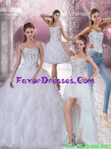 Detachable White Sweetheart 2015 Quinceanera Dress with Ruffles and Beading