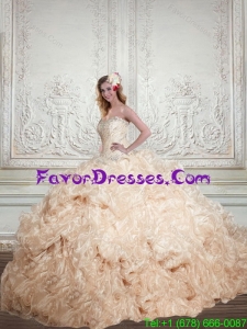 Feminine Champagne Sweetheart 2015 Quinceanera Dresses with Beading and Ruffles