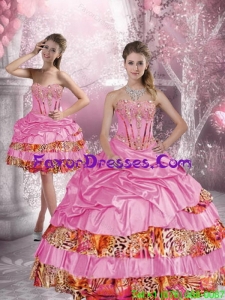 Stylish Leopard Printed Quinceanera Dresses with Beading and Pick Ups for 2015