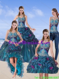 2015 Detachable Multi Color Quinceanera Gown with Hand Made Flower and Pick Ups