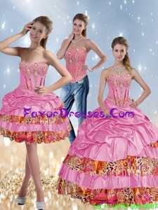 2015 Leopard Printed Sweetheart Quinceanera Dresses with Beading and Pick Ups
