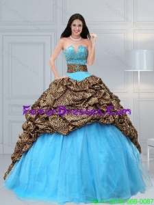 Luxurious 2015 Baby Blue Leopard Printed Quinceanera Dresses with Beading