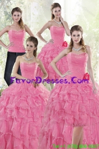 2015 Detachable Baby Pink Quince Dresses with Beading and Ruffles