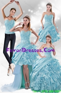 Detachable 2015 Custom Made Aqua Blue Quiceanera Dresses in Taffeta