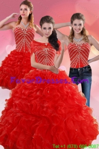 Detachable Red Quince Dresses With Beading and Ruffles for 2015