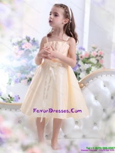 2015 Champagne Spaghetti Straps Little Girl Pageant Dresses with Waistband and Hand Made Flower
