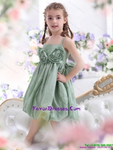 2015 Unique Spaghetti Straps Little Girl Pageant Dress with Waistband and Hand Made Flower
