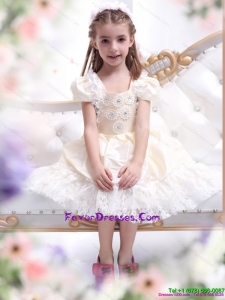 Gorgeous 2015 Champagne Little Girl Pageant Dress with Hand Made Flower and Lace