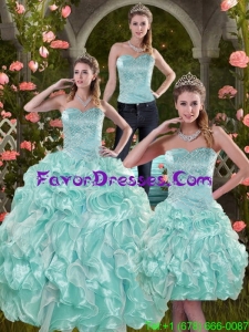 2015 Detachable Aqual Blue Quinceanera Dresses with Beading and Ruffles