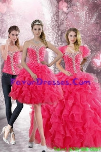 2015 Detachable Hot Pink Sweetheart Sweet 15 Dresses with Beading and Ruffles