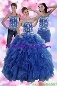 2015 Detachable Ruffles and Beading Quince Dresses in Royal Blue