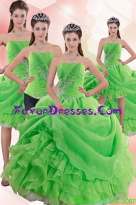 2015 Detachable Spring Green Quince Dresses with Pick Ups and Beading