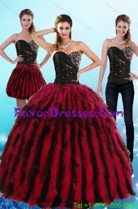 Detachable Flirting Multi Color Sweetheart Sweet 16 Dresses with Ruffles and Beading