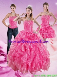 Detachable Hot Pink Sweet 16 Dresses with Beading and Ruffles