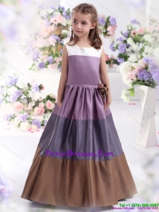 2015 Pretty Multi Color Scoop Little Girl Pageant Dress with Bowknot