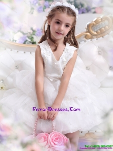 Beautiful White Appliques Scoop Little Girl Pageant Dress for 2015