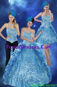 Detachable 2015 Sweetheart Teal Quinceanera Gown with Embroidery and Pick Ups