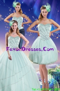 Detachable Apple Green Strapless 2015 Quinceanera Dresses with Beading