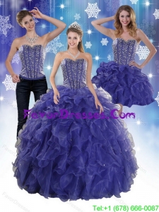 Detachable Hot Beading and Ruffles Quince Dresses in Royal Bule