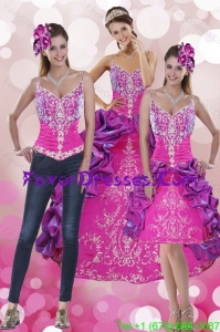 Detachable Pick Ups and Embroidery Multi Color 2015 Quinceanera Dresses with Sweep Train