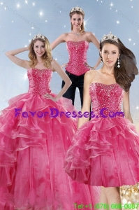 Detachable Pink Quinceanera Dresses with Beading and Ruffles for 2015