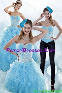 Detachable Sturning Baby Blue Sweetheart 2015 Sweet 15 Dresses with Embroidery and Ruffles