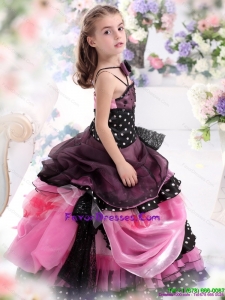 Multi Color Ruffled 2015 Little Girl Pageant Dress with Bowknot and Hand Made Flower