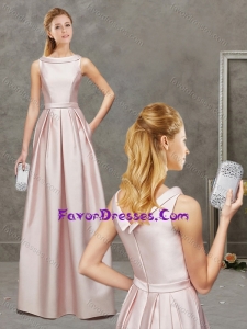 Decent Empire Bateau Baby Pink Evening Dress with Ruching