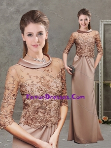 Exclusive See Through Half Sleeves Chocolate Evening Dress with Lace