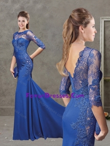 Gorgeous See Through Half Sleeves Evening Dress with Brush Train