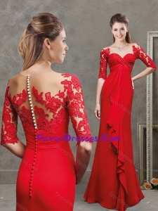 Hot Sale Sweetheart Half Sleeves Evening Dress with Lace and Ruching