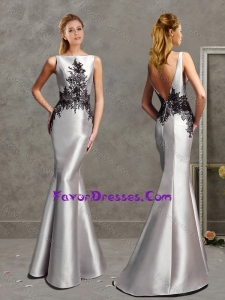 Romantic Applique Mermaid Silver Evening Dress with Bateau