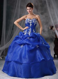 Discount Blue Ball Gown Sweetheart Dress for Quinceanra with Appliques