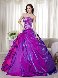 Inexpensive Purple Ball Gown Strapless Sweet 15 Dresses with Appliques