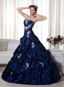 Navy Blue Strapless Low Price Quinceaneras Dresses with Appliques
