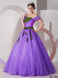 Off The Shoulder Organza Quince Gown in Eggplant Purple on Sale