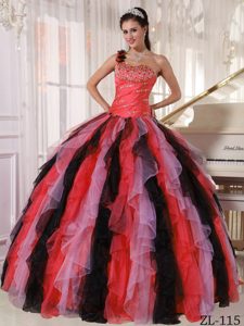 Elegant Muti-Color One Shoulder Quince Dresses with Beading and Ruffles
