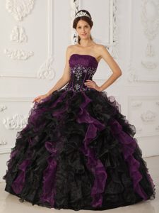 Discount Purple and Black Ball Gown Strapless Dresses for Quinceanera